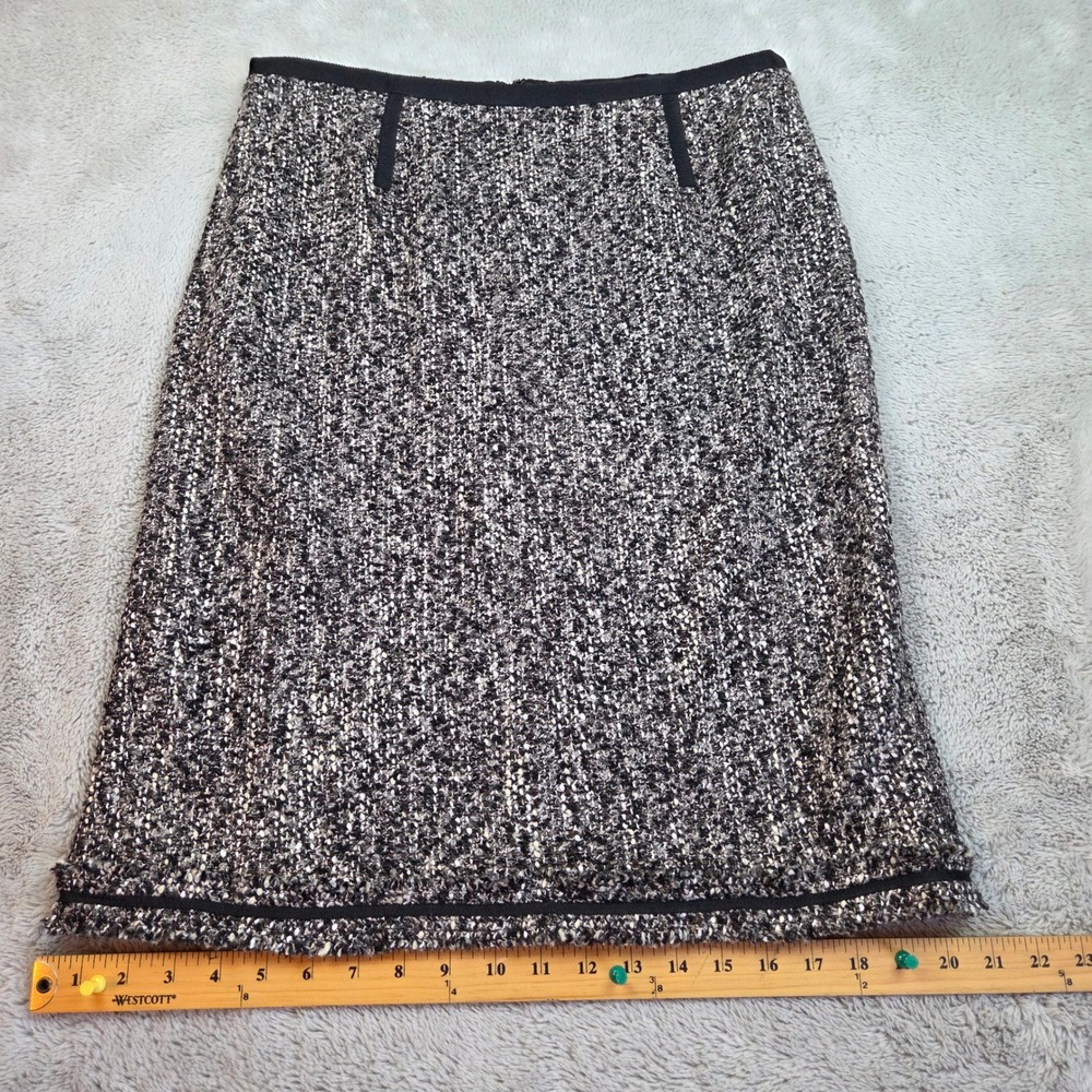 Talbots Wool Tweed Pencil Skirt Womens Sz 8 Fringed Hem Lined Salt Pepper Gray